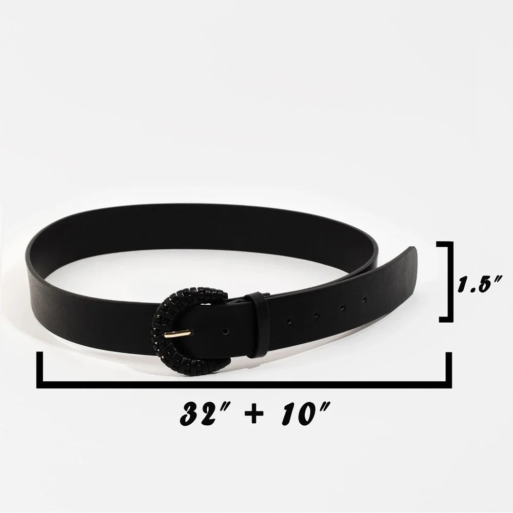 Braided Buckle Faux Leather Belt | Black